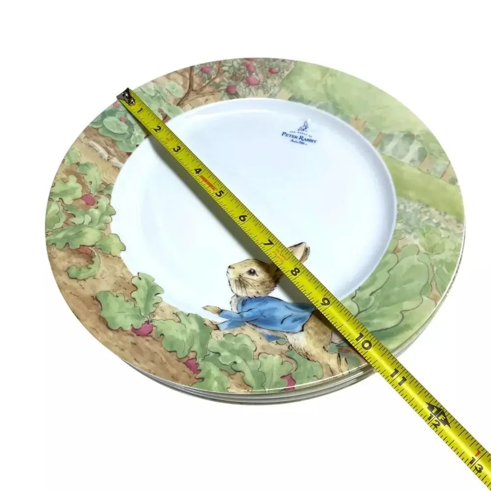 4pc Beatrix Potter Peter Rabbit Easter Bunny 10.5in Dinner Plates Spring Garden